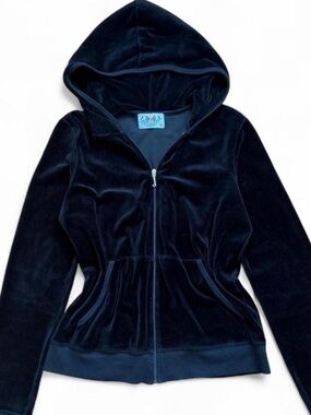 Vintage Juicy Couture Velour Hoodie Black XL Made in USA Y2K Tracksuit